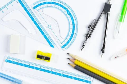 Pattern drawing supplies for study or work at school and at home Stock Photos