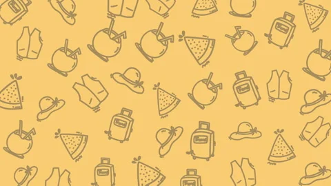 Pattern of drawings with summer themed symbols in tan. Suitable for backgrounds, Stock Footage 324725898