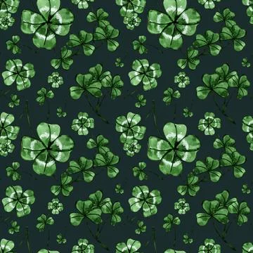 Pattern with drawn clover leaves Stock Illustration