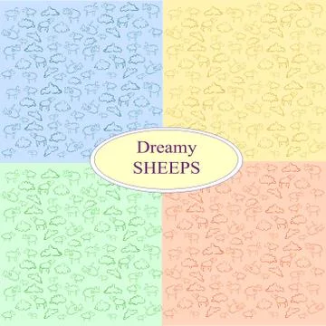 Pattern dreamy sheeps Stock Illustration