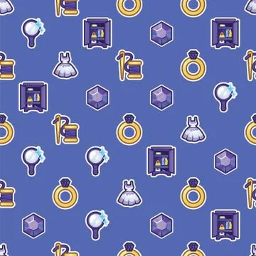 Pattern dress, wardrobe , golden ring, diamond, mirror and thread with a needle Stock Illustration