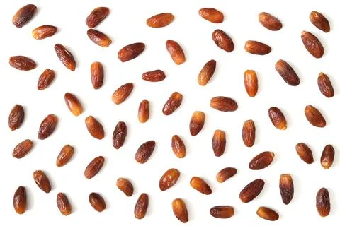 Pattern of dried dates isolated on a white background.  Stock Photos