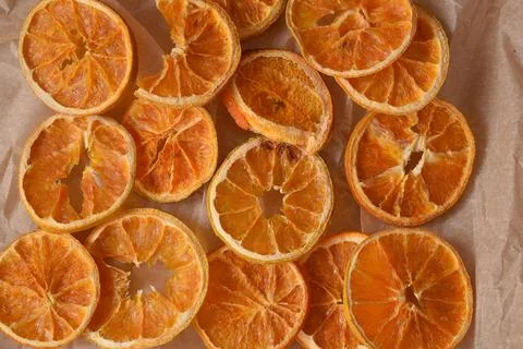 Pattern with dried orange slices, in natural light Stock Photos