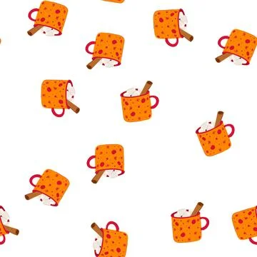Pattern drink marshmallow cup cartoon vector Stock Illustration