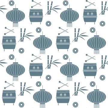 Pattern drum, lantern Korea, Japan, China New year 스톡 일러스트