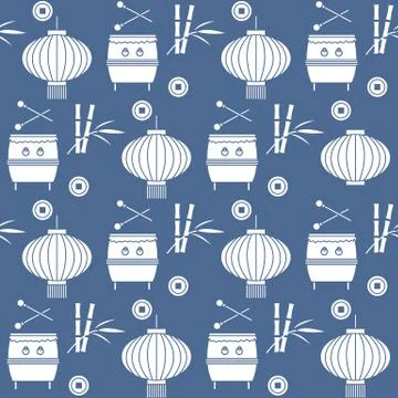 Pattern drum, lantern Korea, Japan, China New year 스톡 일러스트