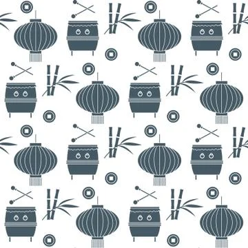 Pattern drum, lantern Korea, Japan, China New year Stock Illustration