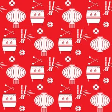 Pattern drum, lantern Korea, Japan, China New year 스톡 일러스트