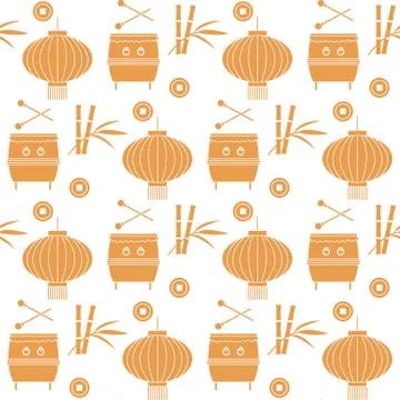 Pattern drum, lantern Korea, Japan, China New year Illustrazione stock