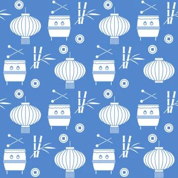 Pattern drum, lantern Korea, Japan, China New year 스톡 일러스트
