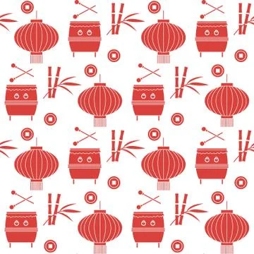 Pattern drum, lantern Korea, Japan, China New year Illustrazione stock