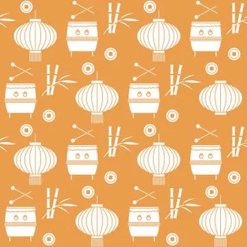 Pattern drum, lantern Korea, Japan, China New year Stock Illustration