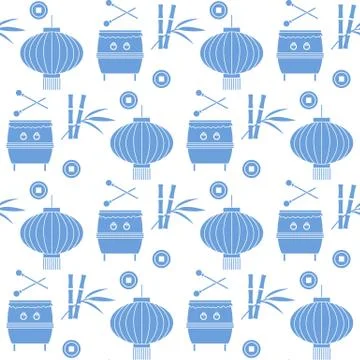 Pattern drum, lantern Korea, Japan, China New year イラスト素材