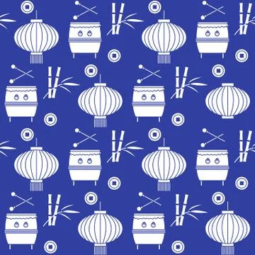 Pattern drum, lantern Korea, Japan, China New year 스톡 일러스트