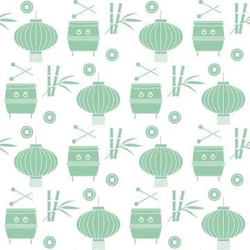 Pattern drum, lantern Korea, Japan, China New year Stock Illustration