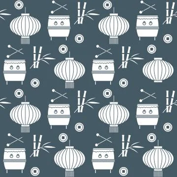 Pattern drum, lantern Korea, Japan, China New year 스톡 일러스트