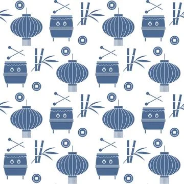 Pattern drum, lantern Korea, Japan, China New year Stock Illustration