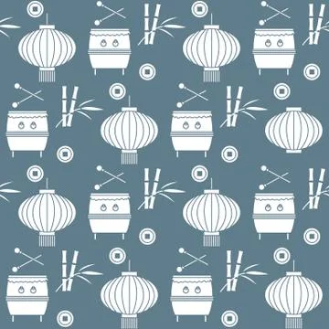 Pattern drum, lantern Korea, Japan, China New year 스톡 일러스트