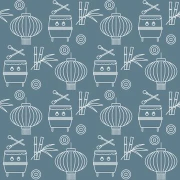 Pattern drum, lantern Korea, Japan, China New year Stock Illustration