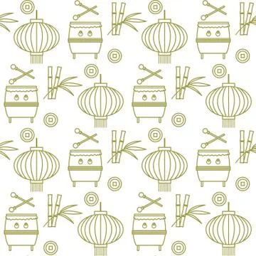 Pattern drum, lantern Korea, Japan, China New year Stock Illustration