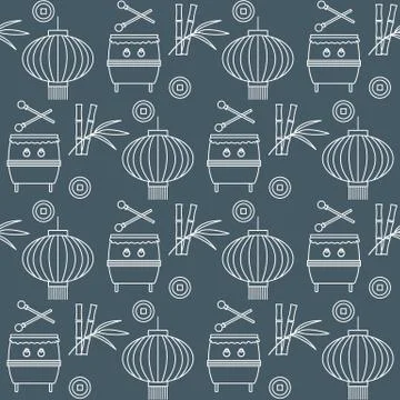 Pattern drum, lantern Korea, Japan, China New year 스톡 일러스트