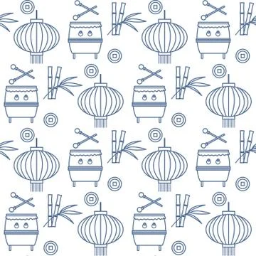 Pattern drum, lantern Korea, Japan, China New year イラスト素材