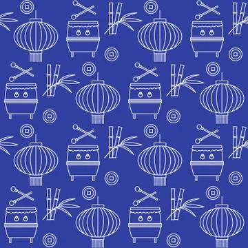 Pattern drum, lantern Korea, Japan, China New year Stockillustratie