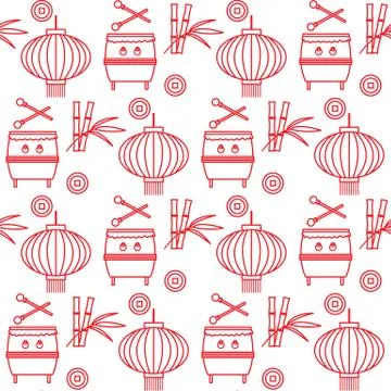Pattern drum, lantern Korea, Japan, China New year Illustrazione stock