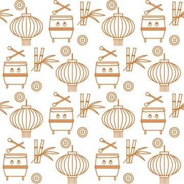 Pattern drum, lantern Korea, Japan, China New year Illustrazione stock