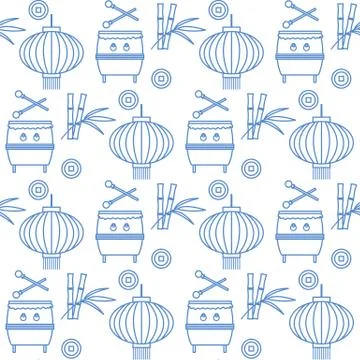 Pattern drum, lantern Korea, Japan, China New year イラスト素材