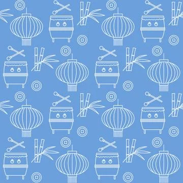 Pattern drum, lantern Korea, Japan, China New year 스톡 일러스트
