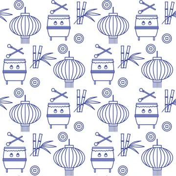Pattern drum, lantern Korea, Japan, China New year 스톡 일러스트
