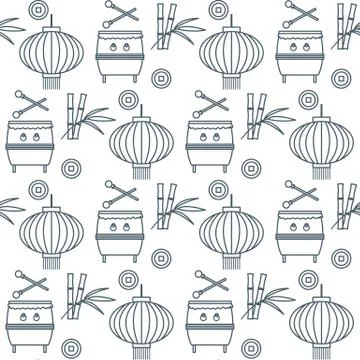 Pattern drum, lantern Korea, Japan, China New year Stock Illustration