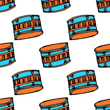 The pattern of the drum is orange and the icon is blue. seamless pattern from Stock Illustration