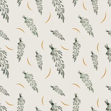 Pattern dry Herbs Seamless print green and beige colors. Vector illustration Stock Illustration
