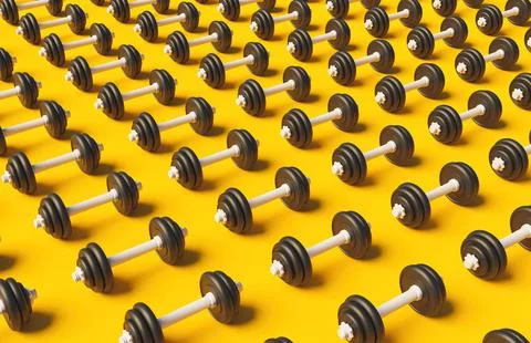 Pattern of dumbbells on yellow background Stock Photos