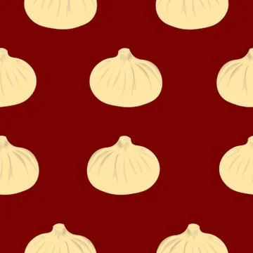 Pattern dumplings on a red background. Cozy kitchen. Design of the menu, sign Stock Illustration