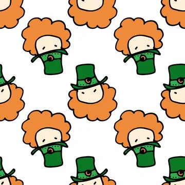 A pattern of a dwarf's head in a green hat and with a red beard. seamless Stock Illustration