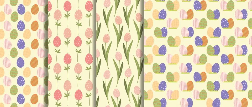 Pattern for easter celebration collection. Easter eggs on lawn for hunting, s Stock Illustration