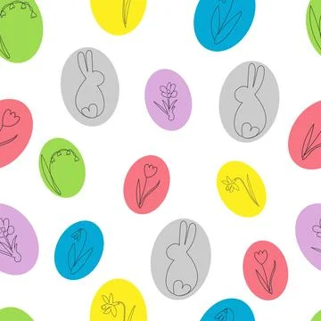 Pattern of easter eggs with flowers and rabbit Stock Illustration