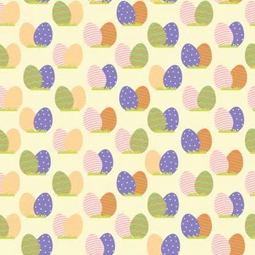 Pattern for easter, eggs on lawn grass. Easter eggs for hunting in pastel gentle Stock Illustration