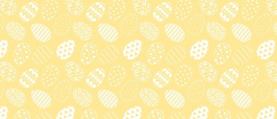 Pattern with easter eggs. White line pattern on yellow Stock Illustration