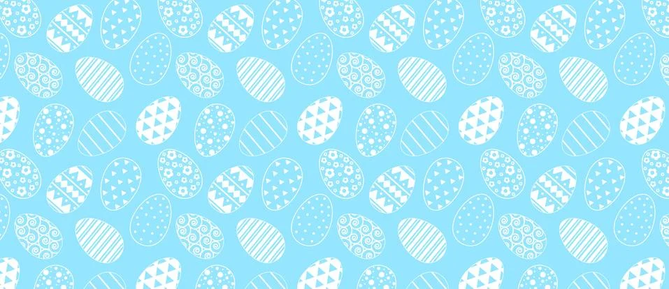Pattern with easter eggs. White line pattern on light blue イラスト素材