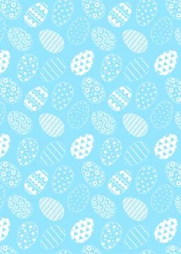 Pattern with easter eggs. White line pattern on light blue Stock Illustration
