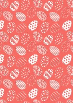 Pattern with easter eggs. White line pattern on coral Stock Illustration