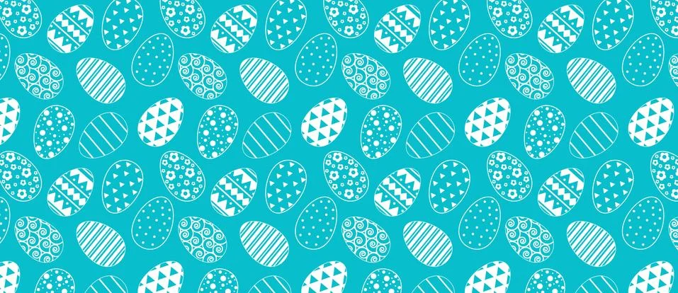 Pattern with easter eggs. White line pattern on blue Stock Illustration