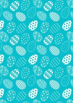 Pattern with easter eggs. White line pattern on blue Stock Illustration