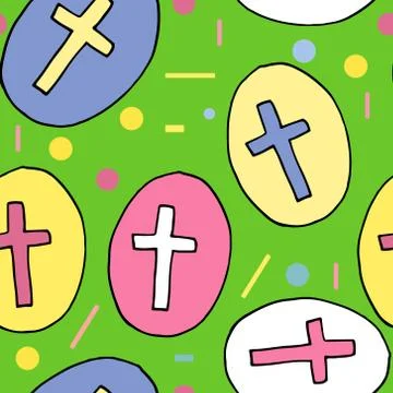 Pattern with easter eggs,crosses, colorful background. Greeting card. Illustrazione stock