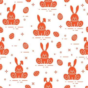 Pattern with Easter rabbits, decorated eggs. Illustrazione stock