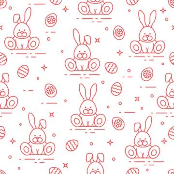 Pattern with Easter rabbits, decorated eggs. 스톡 일러스트